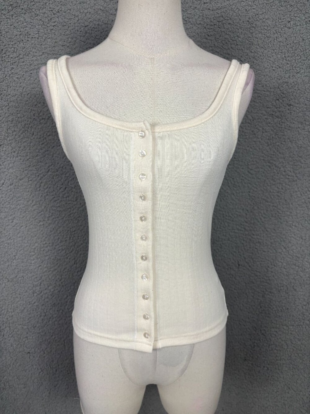 Pinkmstyle Women's Sleeveless Ribbed Button-Front Tank Top  Cream  Small NWT's